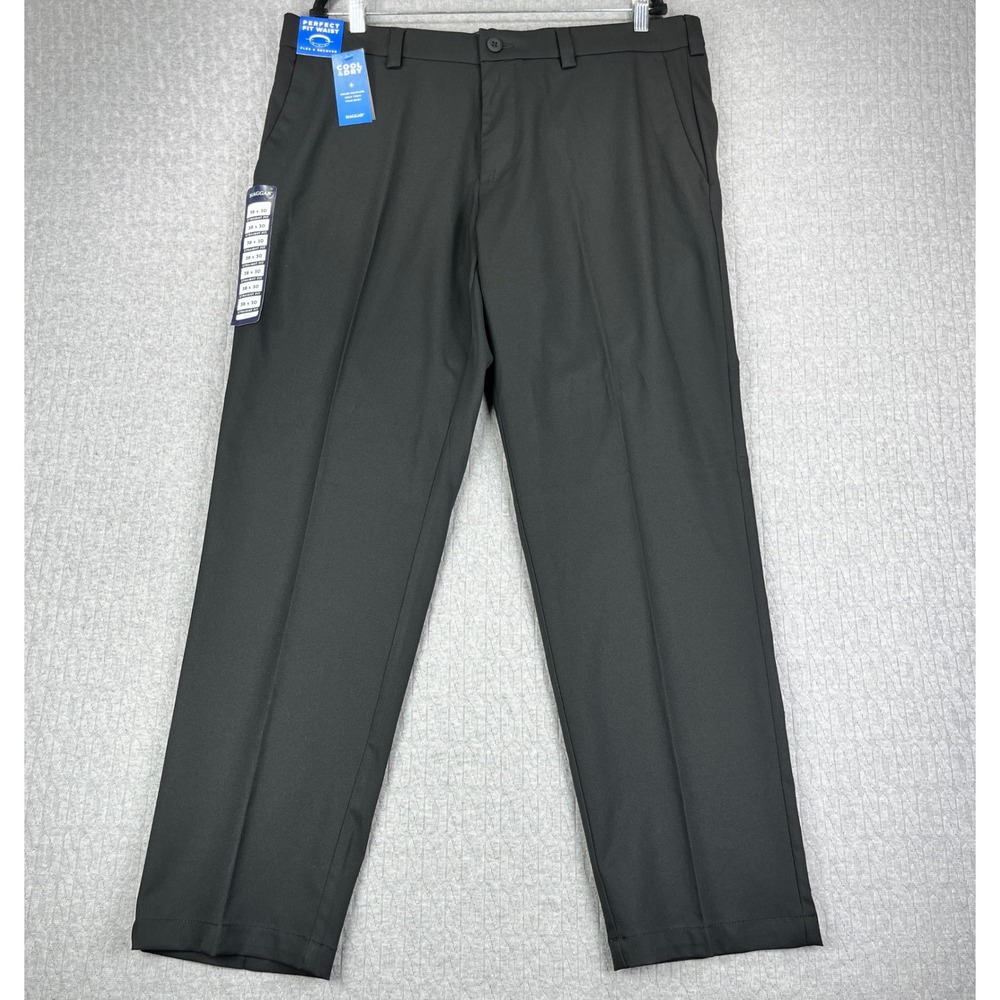 New Haggar Cool Right Performance Flex Dress Pants Mens 38x30 Black Straight Fit
